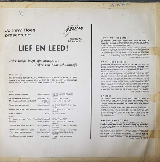 Zangeres Zonder Naam - Lief en Leed! (LP) Vinyl LP Vinyl Zeer Goed / Hoesje Goed "VINYLSINGLES.NL"