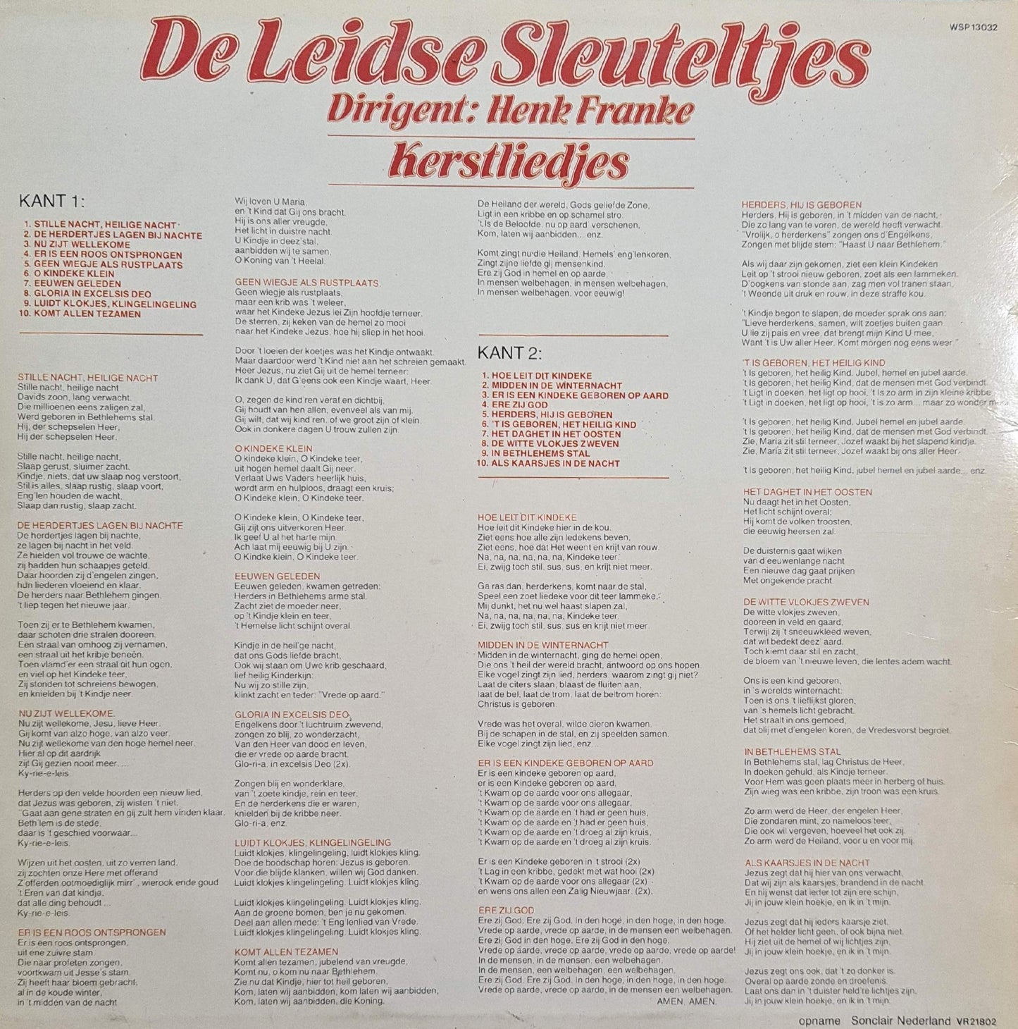Leidse Sleuteltjes - Kerstliedjes (LP) Vinyl LP Vinyl Very Good (VG) <br> Hoes Good Plus (G+)