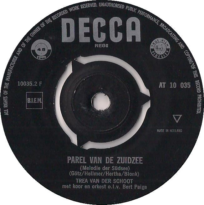Trea van der Schoot - Parel Van De Zuidzee 36482 Vinyl Singles Vinyl Goed / Hoes Generic