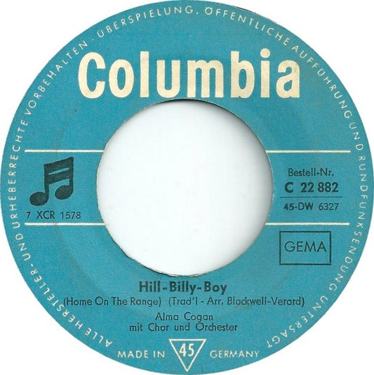 Alma Cogan - Hill-Billy-Boy Vinyl Singles Vinyl Zeer Goed / Hoesje Goed "VINYLSINGLES.NL"