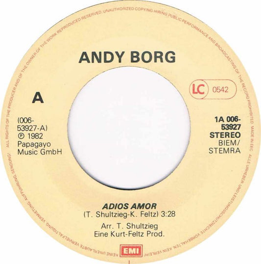 Andy Borg - Adios Amor 43425 Vinyl Singles Vinyl Zeer Goed / Hoesje Goed "VINYLSINGLES.NL"