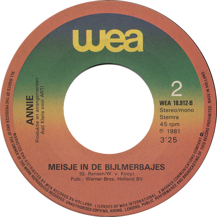 Annie - Als M'n Moesje Niet Meer Hier Is Vinyl Singles Vinyl Very Good (VG) <br> Hoes Good Plus (G+)