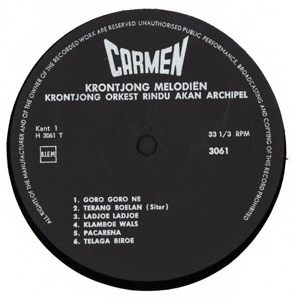 Krontjong Orkest Rindu Akan Archipel - Krontjong Melodieën (LP) Vinyl LP Vinyl Goed / Hoes Redelijk