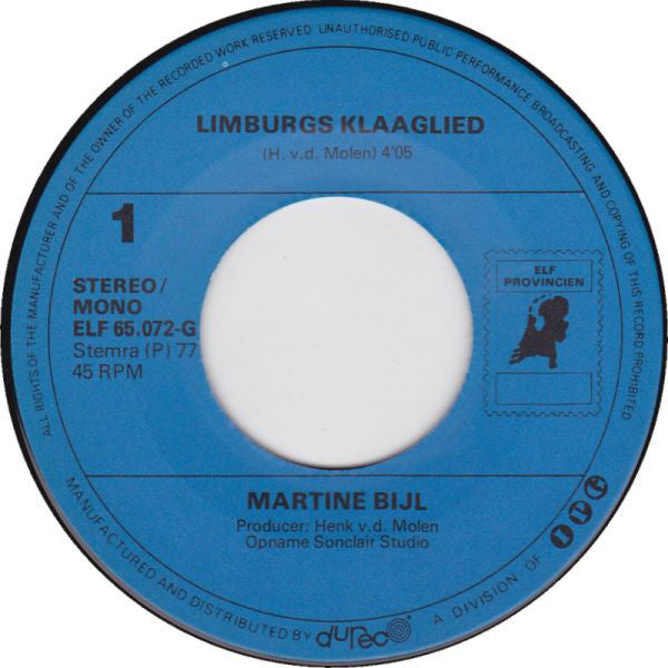 Martine Bijl - Limburgs Klaaglied 23117 Vinyl Singles