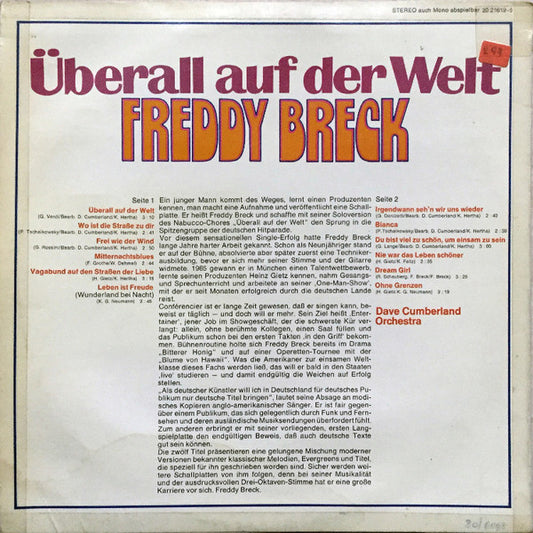 Freddy Breck - Uberall Auf Der Welt (LP) Vinyl LP Vinyl Zeer Goed / Hoesje Goed "VINYLSINGLES.NL"
