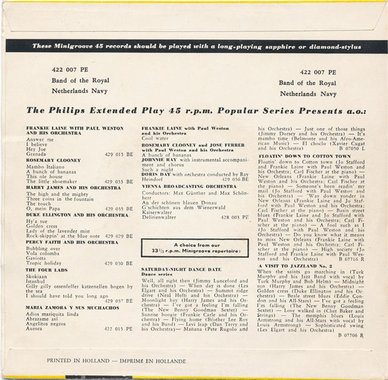 Band Of The Royal Netherlands Navy - Anchors Aweigh 29854 Vinyl Singles EP Vinyl Very Good (VG) <br> Hoes Good Plus (G+)