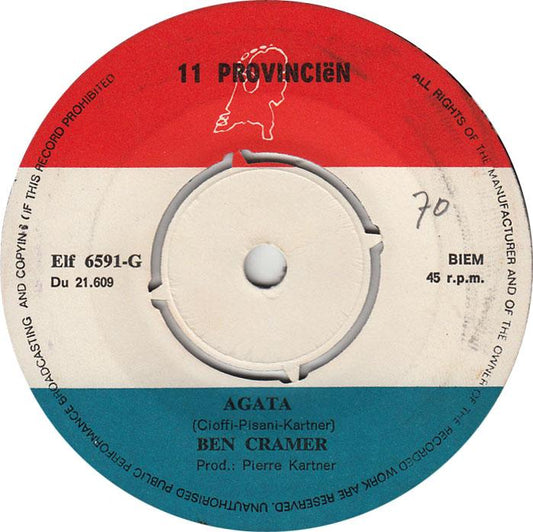 Ben Cramer - Agatha Vinyl Singles Vinyl Zeer Goed / Hoesje Goed "VINYLSINGLES.NL"