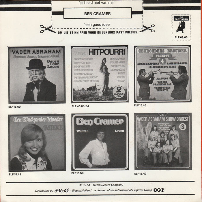 Ben Cramer - Jij Hield Niet Van Mij Vinyl Singles Vinyl (VG) <br> Hoes (G+)