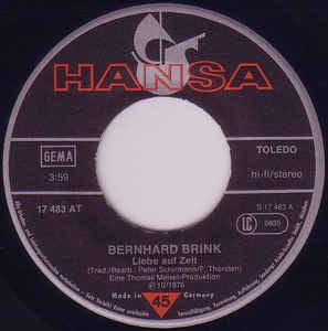 Bernhard Brink - Liebe Auf Zeit Vinyl Singles Vinyl Very Good (VG) <br> Hoes Good Plus (G+)
