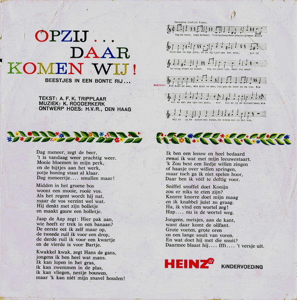 Leidse Sleuteltjes - Opzij ... Daar Komen Wij! Beestjes In Een Bonte Rij Vinyl Singles Vinyl Very Good (VG) <br> Hoes Good Plus (G+)