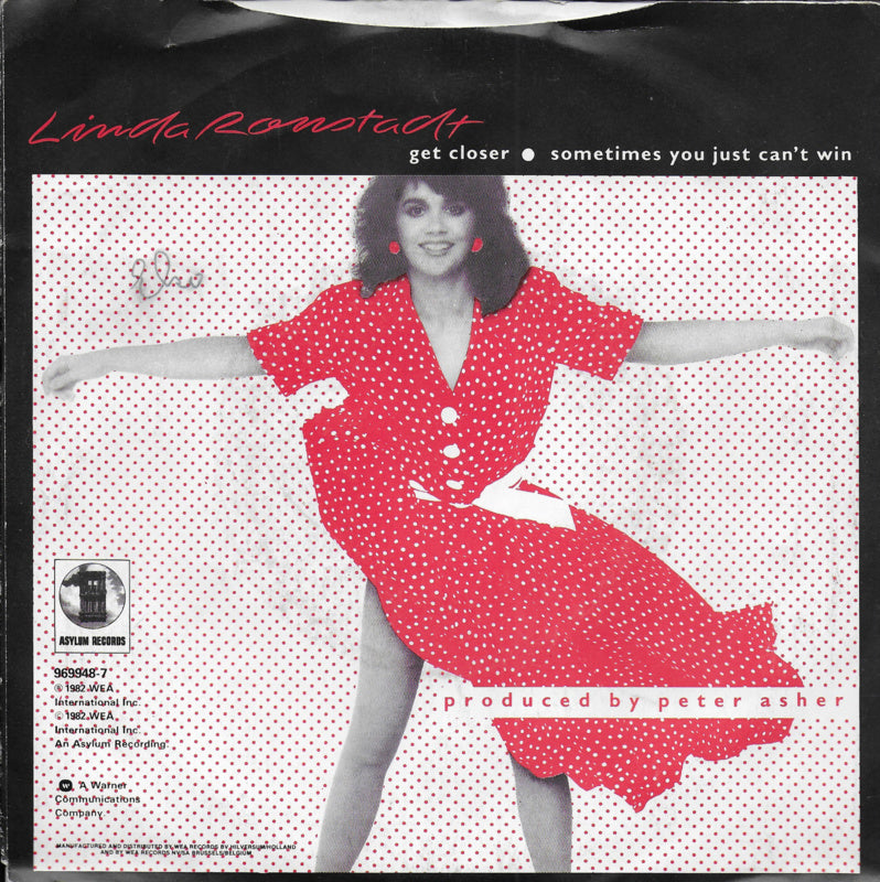Linda Ronstadt - Get Closer Vinyl Singles Vinyl Very Good (VG) <br> Hoes Good Plus (G+)