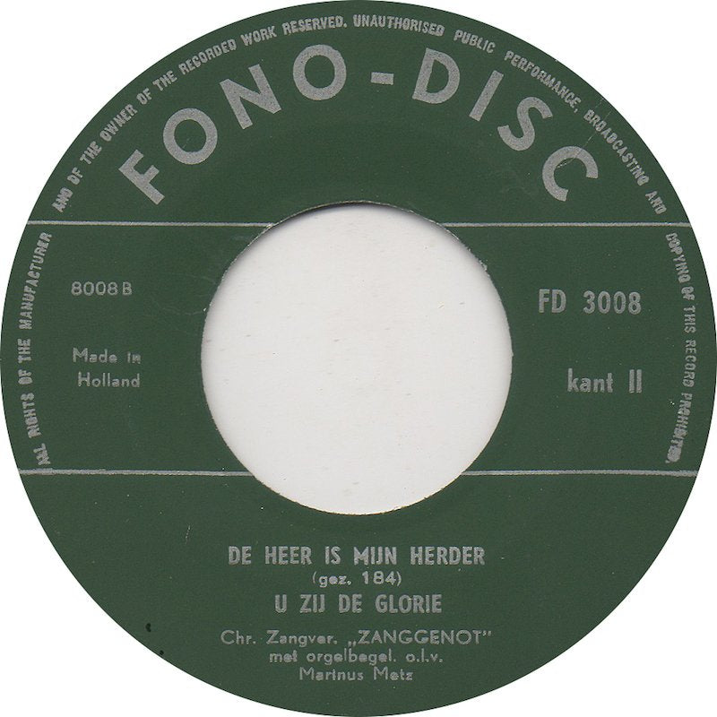 Chr. Zangvereniging Zanggenot - Geestelijke Liederen Vinyl Singles EP Vinyl Very Good (VG) <br> Hoes Good Plus (G+)