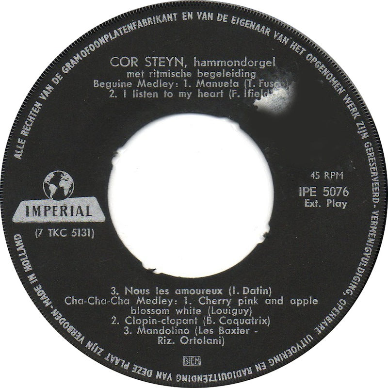 Cor Steyn - Medley No. 17, 18, 19, 20 Vinyl Singles EP Vinyl Very Good (VG) <br> Hoes Good Plus (G+)