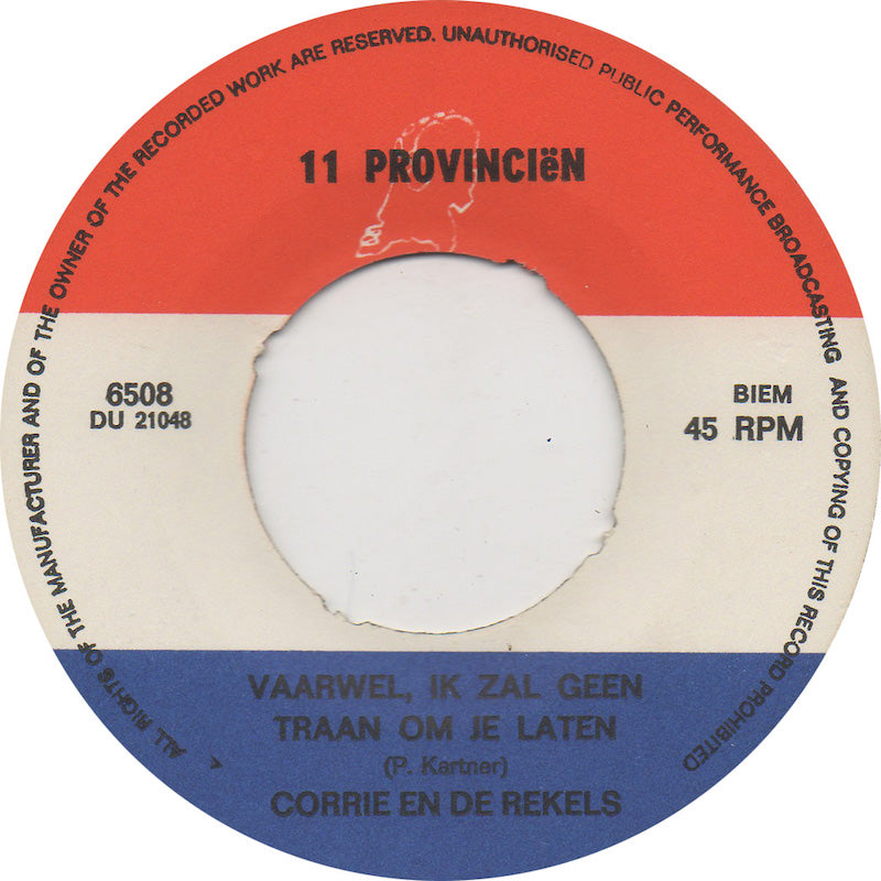 Corry En De Rekels - Vaarwel! Ik Zal Geen Traan Om Je Laten 42193 Vinyl Singles Vinyl Very Good (VG) <br> Hoes Good Plus (G+)
