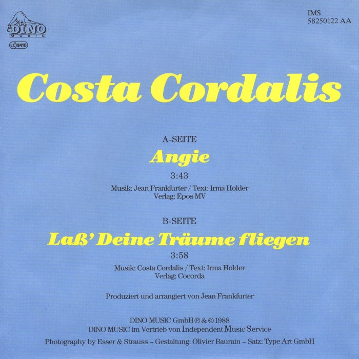 Costa Cordalis - Angie Vinyl Singles Vinyl Very Good (VG) <br> Hoes Good Plus (G+)