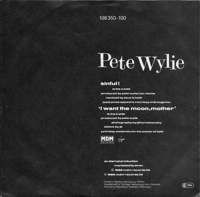 Pete Wylie - Sinful Vinyl Singles Vinyl (VG) <br> Hoes (G+)