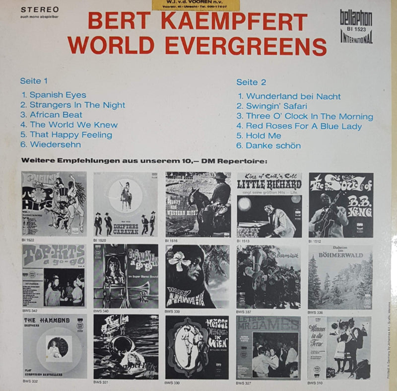 Bert Kaempfert - World Evergreens (LP) Vinyl LP Vinyl Very Good (VG) <br> Hoes Good Plus (G+)