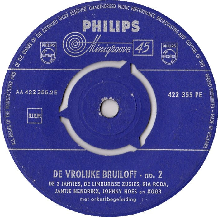 Johnny Hoes - De Vrolijke bruiloft No.* Vinyl Singles EP Vinyl Very Good (VG) <br> Hoes Good Plus (G+)