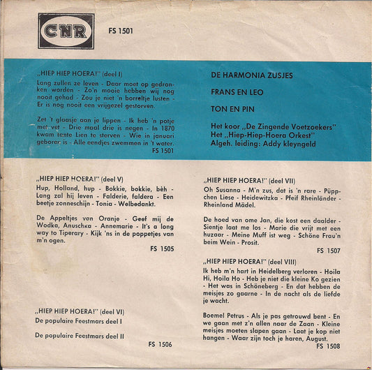 Harmonia Zusjes - Frans en Leo - Ton en Pim - Hiep Hiep Hoera! (Deel I) Vinyl Singles Vinyl Zeer Goed / Hoesje Goed "VINYLSINGLES.NL"