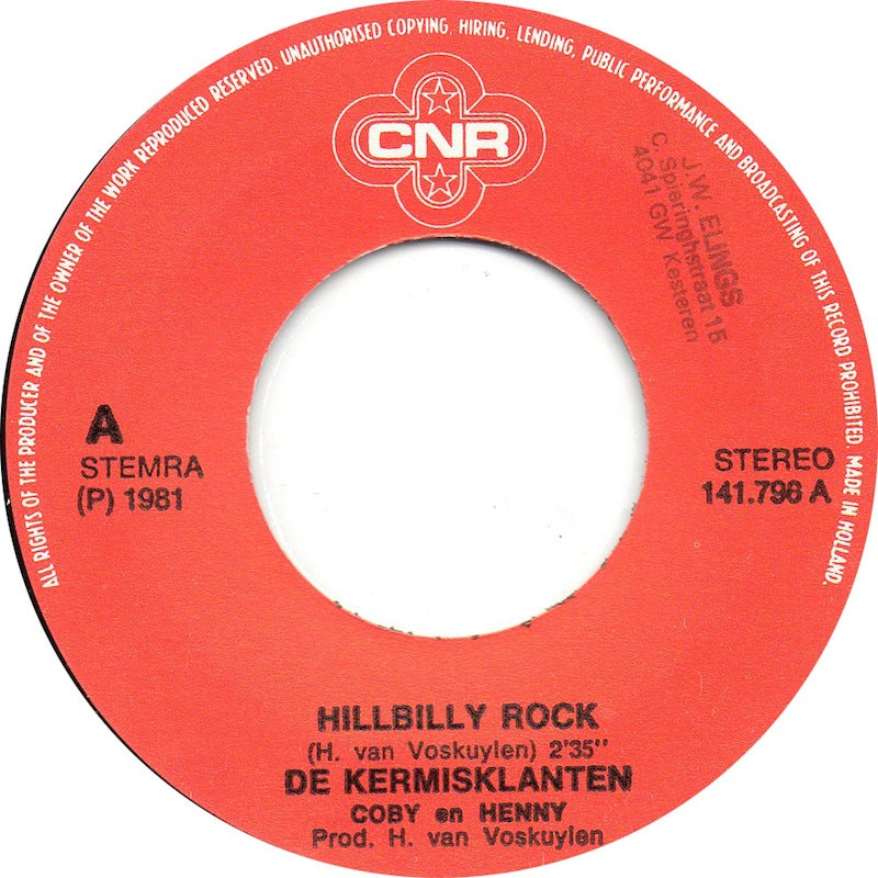 Kermisklanten - Hillbilly Rock Vinyl Singles Vinyl Very Good (VG) <br> Hoes Good Plus (G+)
