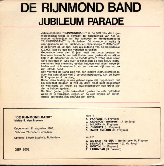 Rijnmondband - Jubileum Parade Vinyl Singles EP Vinyl Zeer Goed / Hoesje Goed "VINYLSINGLES.NL"