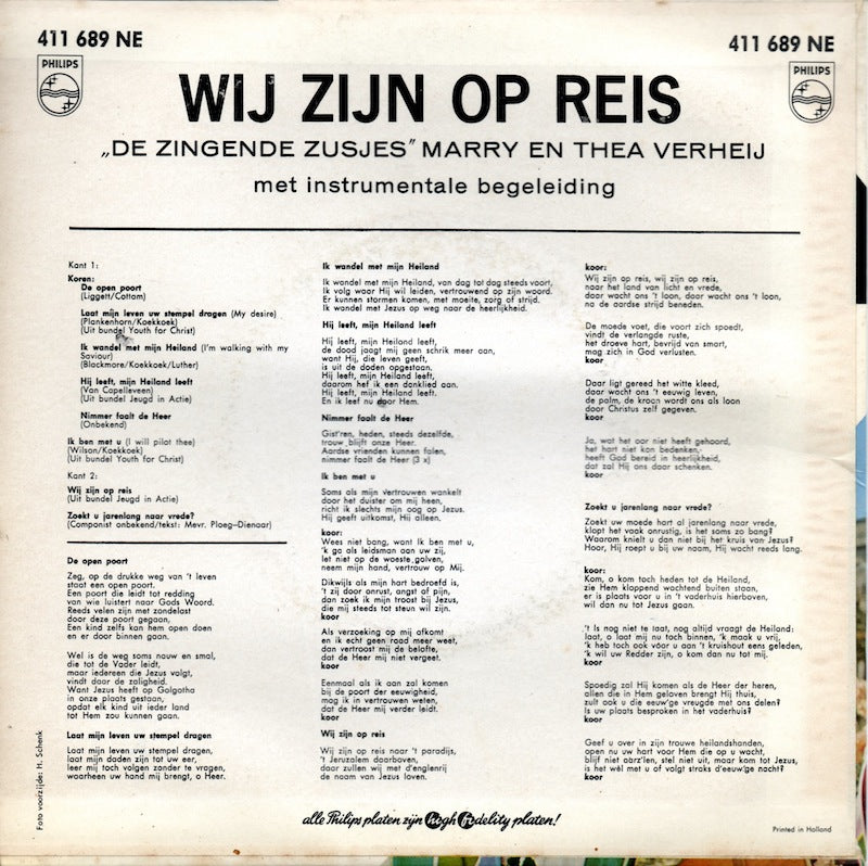 Zingende Zusjes Marry En Thea Verhey - Wij Zijn Op Reis 15375 Vinyl Singles EP