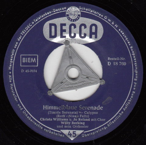 Christa Williams - Jo Roland - Oh, Das Wär' Schön Vinyl Singles Vinyl Very Good (VG) <br> Hoes Good Plus (G+)