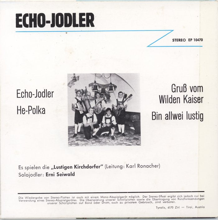 Lustigen Kirchdorfer Mit Erni Seiwald - Echo-Jodler Vinyl Singles EP Vinyl Very Good (VG) <br> Hoes Good Plus (G+)