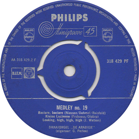 Draaiorgel De Arabier - Medley No. ** Vinyl Singles Vinyl Zeer Goed / Hoesje Goed "VINYLSINGLES.NL"