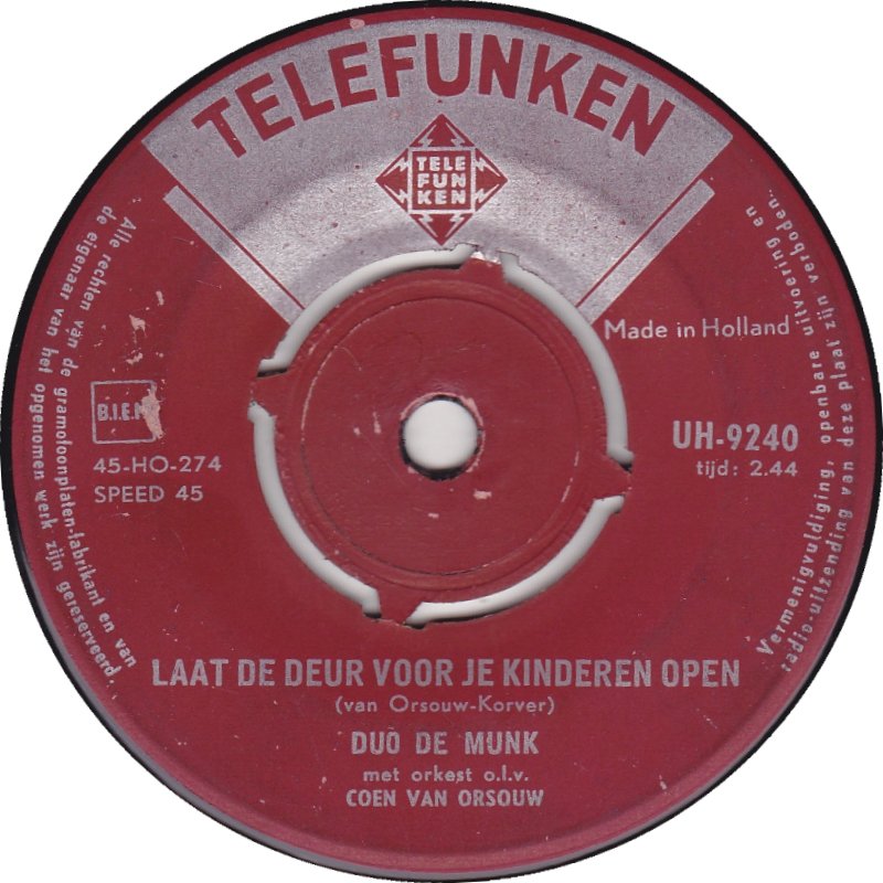 Duo de Munk Orkest - Wroeging Vinyl Singles Vinyl Very Good (VG) <br> Hoes Good Plus (G+)