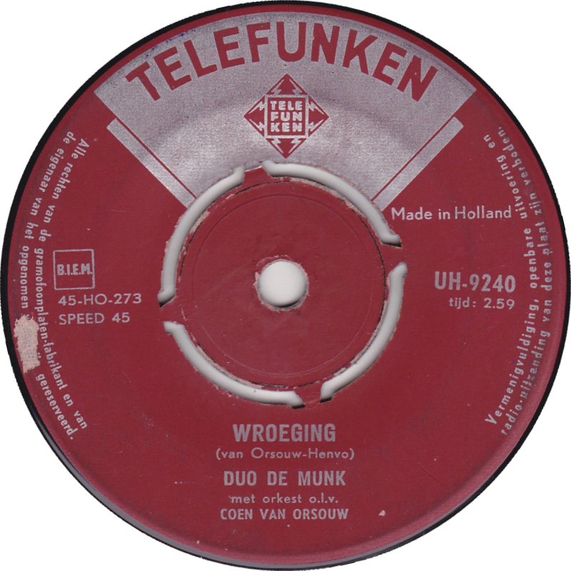 Duo de Munk Orkest - Wroeging Vinyl Singles