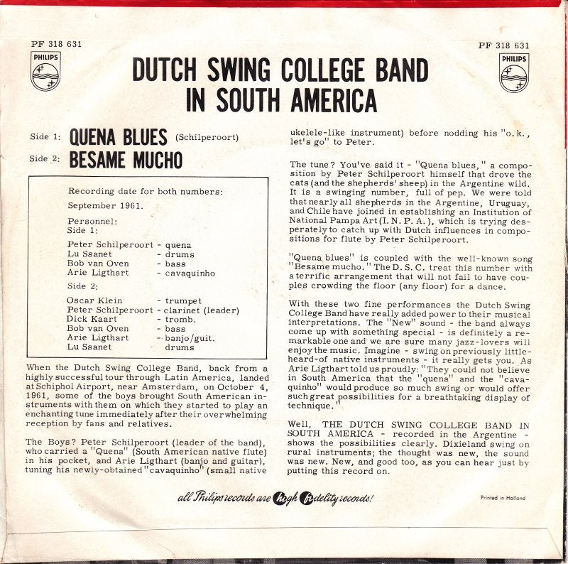 Dutch Swing College Band - Dutch Swing College Band In South America 28051 Vinyl Singles Vinyl Very Good (VG) <br> Hoes Good Plus (G+)