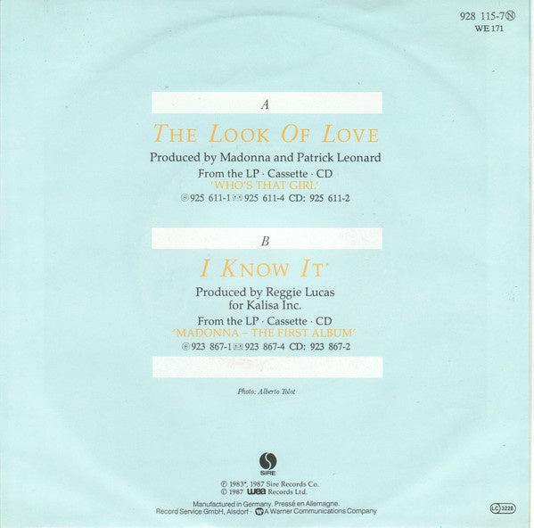 Madonna - The Look Of Love 07297 Vinyl Singles Vinyl Very Good (VG) <br> Hoes Good Plus (G+)