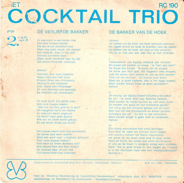 Cocktail Trio - De Bakker Van De Hoek 31967 Vinyl Singles