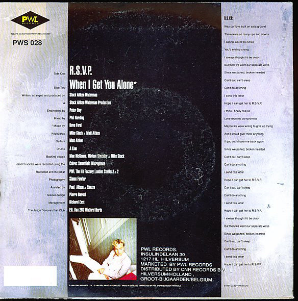 Jason Donovan - R S V P (B-Keus) Vinyl Singles Vinyl Goed / Hoes Sticker