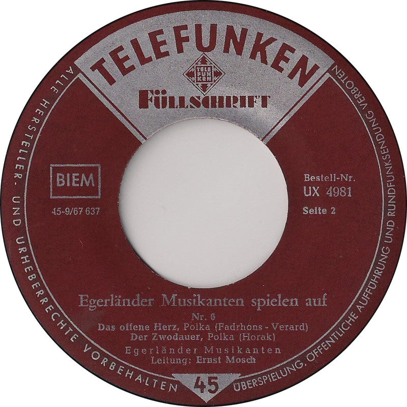 Original Egerländer Musikanten - Egerländer Musikanten Spielen Auf! - Nr. * Vinyl Singles EP