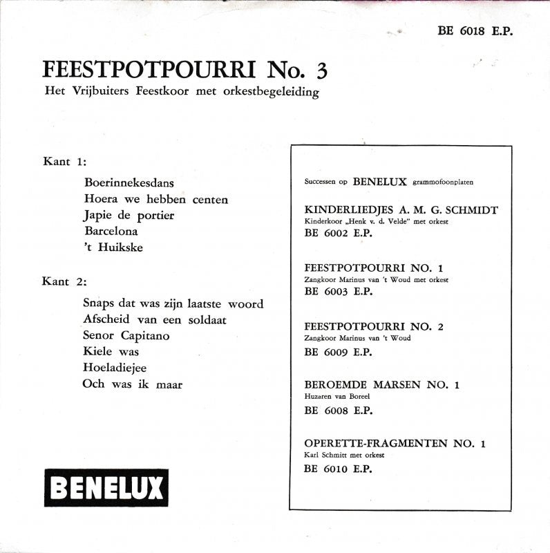 Vrijbuiters Feestkoor - Feestpotpourri No.* Vinyl Singles Vinyl Very Good (VG) <br> Hoes Good Plus (G+)