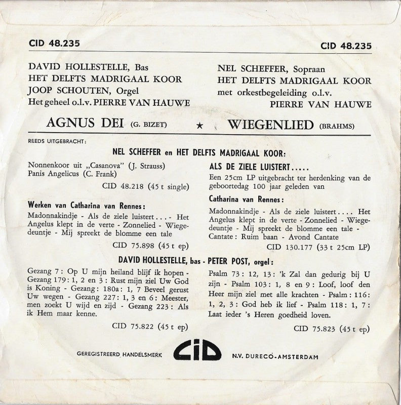 Nel Scheffer, David Hollestelle, Het Delfts Madrigaal Koor - Agnus Dei Vinyl Singles Vinyl Very Good (VG) <br> Hoes Good Plus (G+)