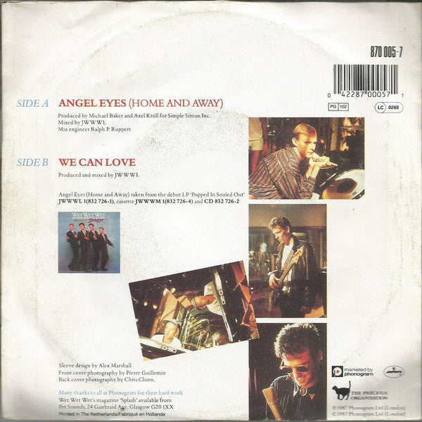 Wet Wet Wet - Angel Eyes (Home And Away) 22587 Vinyl Singles Vinyl Very Good (VG) <br> Hoes Good Plus (G+)