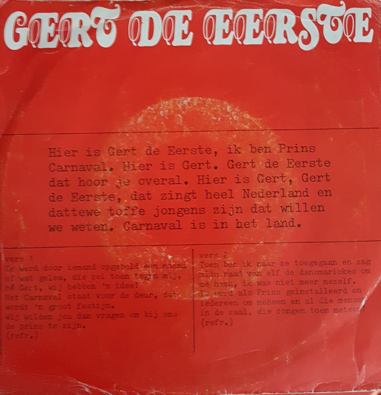 Gert De Eerste - Gert De Eerste Vinyl Singles Vinyl Very Good (VG) <br> Hoes Good Plus (G+)