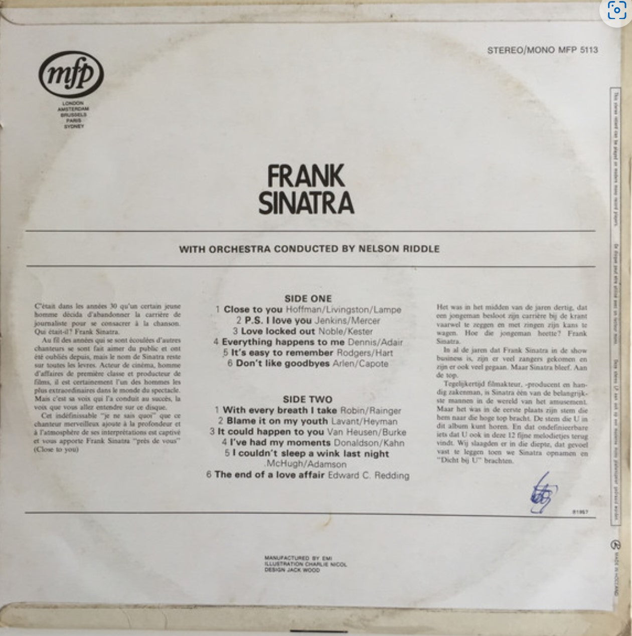 Frank Sinatra - Close To You (LP) Vinyl LP Vinyl Very Good (VG) <br> Hoes Good Plus (G+)
