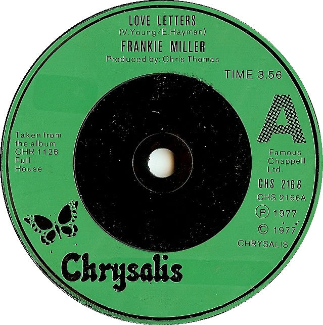 Frankie Miller - Love Letters Vinyl Singles Vinyl Very Good (VG) <br> Hoes Good Plus (G+)