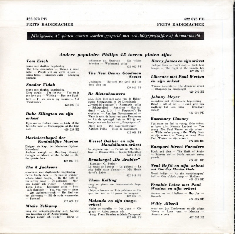 Frits Rademacher - Limburg 32941 Vinyl Singles EP Vinyl Very Good (VG) <br> Hoes Good Plus (G+)