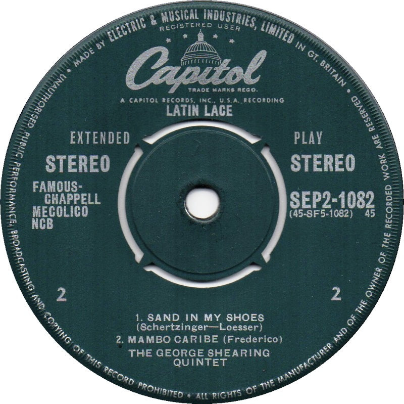 George Shearing Quintet - Latin Lace - Part * Vinyl Singles EP Vinyl Very Good (VG) <br> Hoes Good Plus (G+)