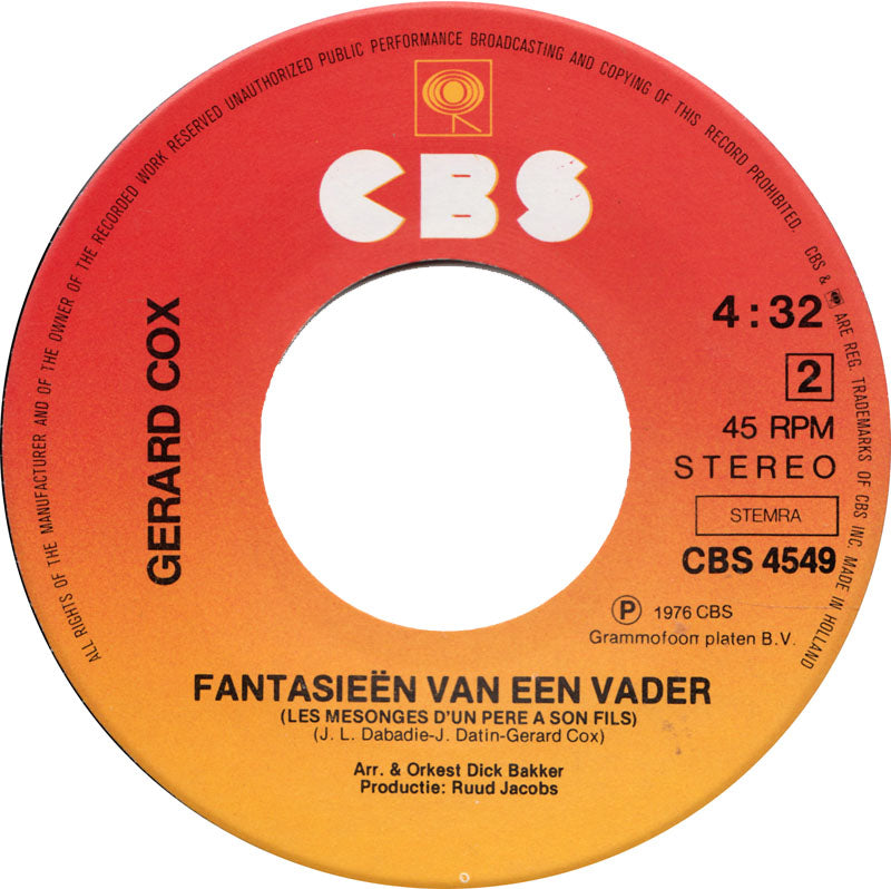Gerard Cox - Je Moet Je Verdriet Verbijten Vinyl Singles