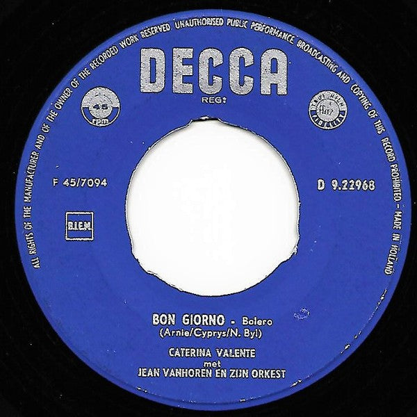 Caterina Valente - Bon Giorno 26836 Vinyl Singles Vinyl Very Good (VG) <br> Hoes Generic