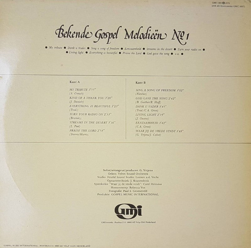 Ge Vrijens - Bekende Gospel Melodieen No. * (LP) Vinyl LP Vinyl Very Good (VG) <br> Hoes Good Plus (G+)