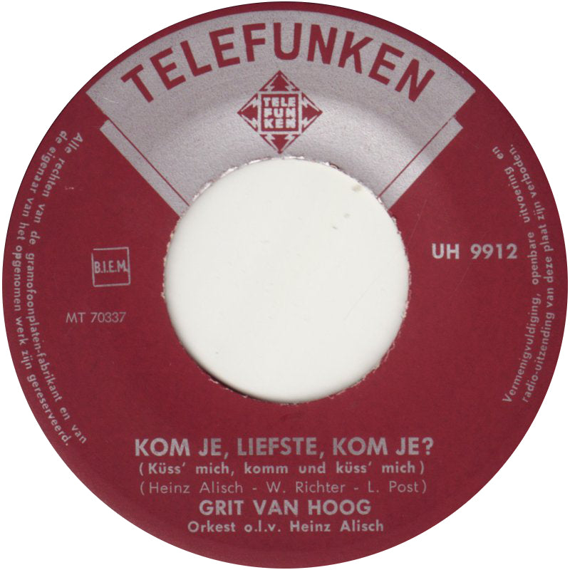 Grit Van Hoog - Zeg Goede Nacht, M'n Schat Vinyl Singles Vinyl Very Good (VG) <br> Hoes Good Plus (G+)