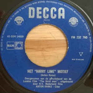 Anton Karas - Het Harry Lime Motief Vinyl Singles Vinyl Very Good (VG) <br> Hoes Good Plus (G+)