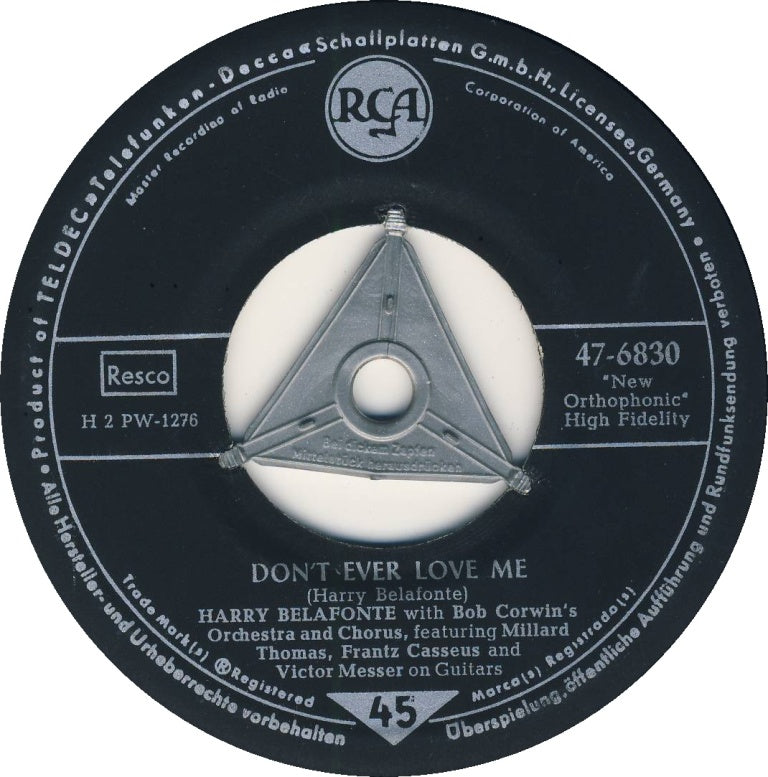 Harry Belafonte - Mama Look At Bubu Vinyl Singles Vinyl Very Good (VG) <br> Hoes Good Plus (G+)